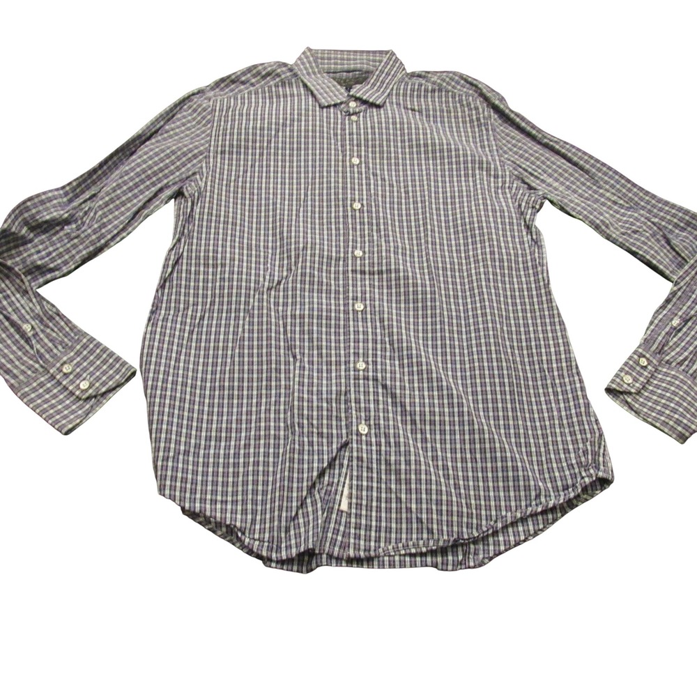 Rag & Bone Mens Plaid Button Down Shirt Purple Blue White Long Sleeve Size 16